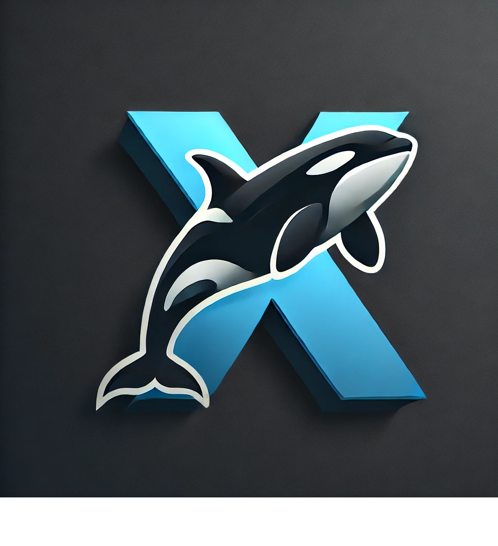 OrcaX 3D 심볼 로고 – Web3를 상징하는 X와 범고래의 조화